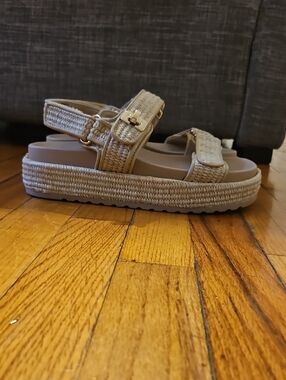 Women's Natural Woven Platform Sandal with Adjustable Straps